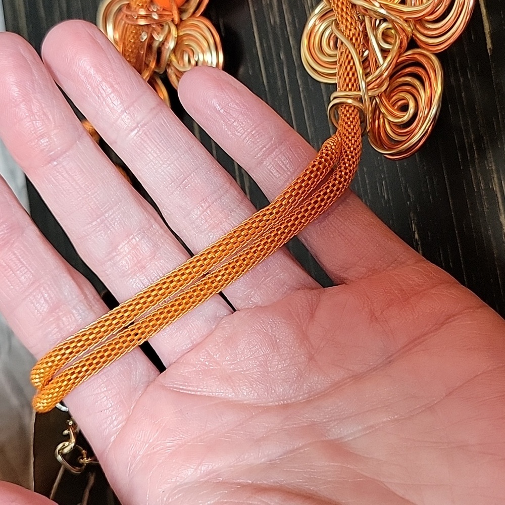 Unique Statement Necklace in Gold and Copper Tones - Picture 6 of 6